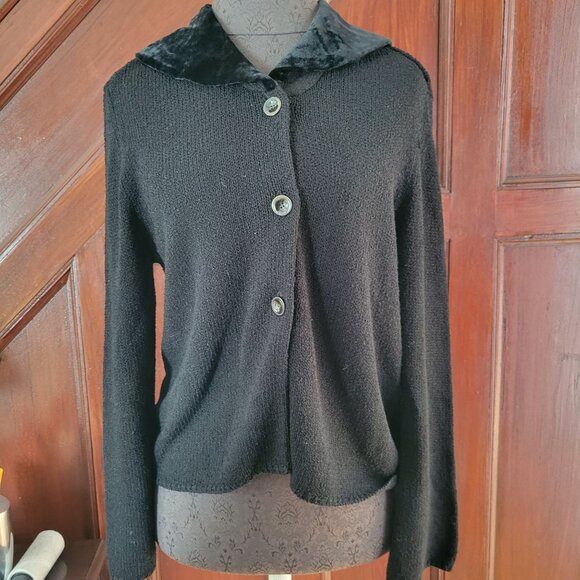 J.Jill Petite Black Button-Up Sweater With Velvet Collar sp - Picture 1 of 4